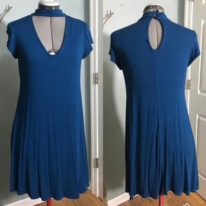 Teal Strap Neck Comfy Jersey Dress
